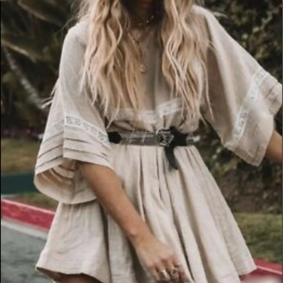 Spell & The Gypsy tan Cotton Lace Trim Dress S - Picture 8 of 8